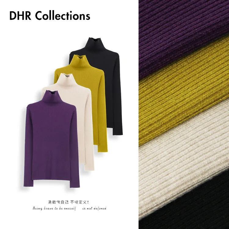 豆豆DA【月桂织纹】纯色高领针织衫休闲百搭慵懒风上衣-700125DM