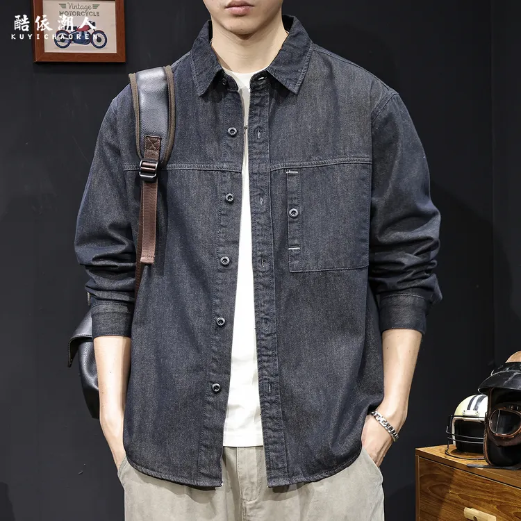 2025新款牛仔衬衫男长袖春秋款男装大码男士衬衣外套水洗衣服潮牌