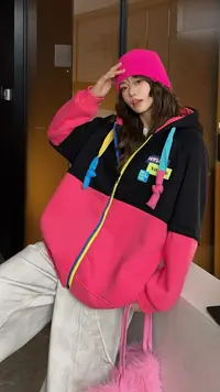 《加绒狗狗小书包潮牌卫衣外套》慵懒风连帽厚款卫衣加厚潮流撞色