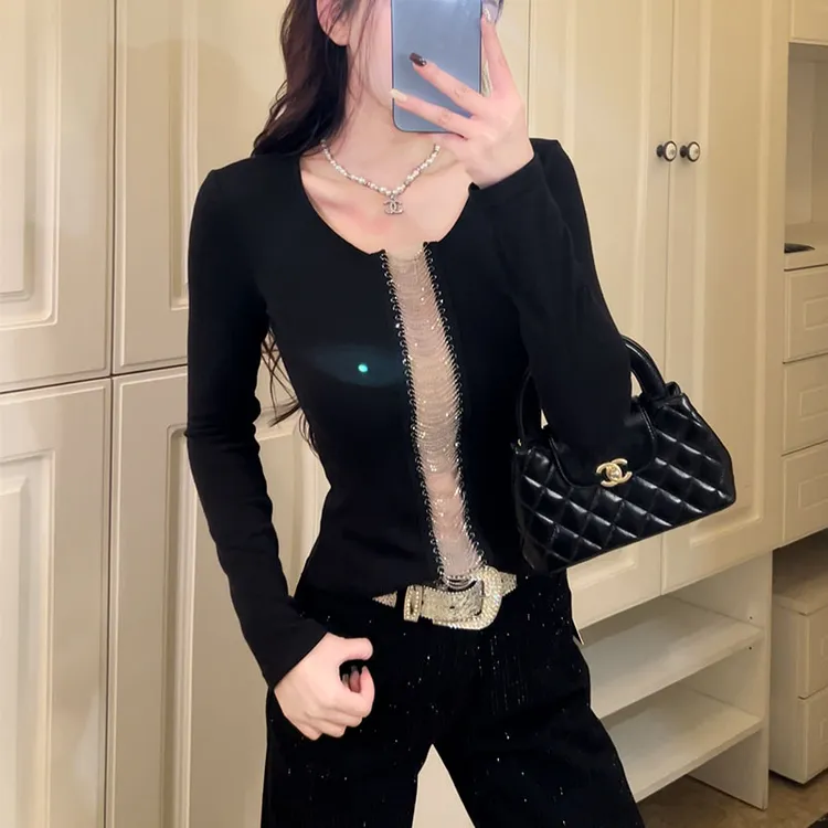 “魅力心动” ins风法式链条针织上衣