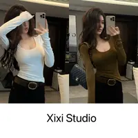 【西西】百搭显瘦紧身弹力长袖上衣
