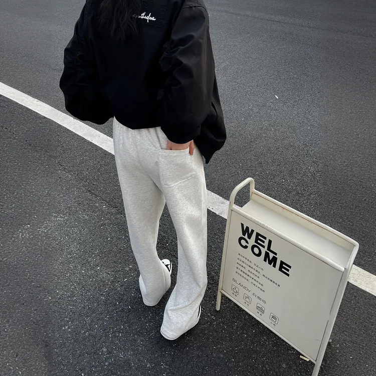 EckRcce2025款秋冬卫裤直筒裤子男灰色弯刀休闲宽松运动百搭爆款