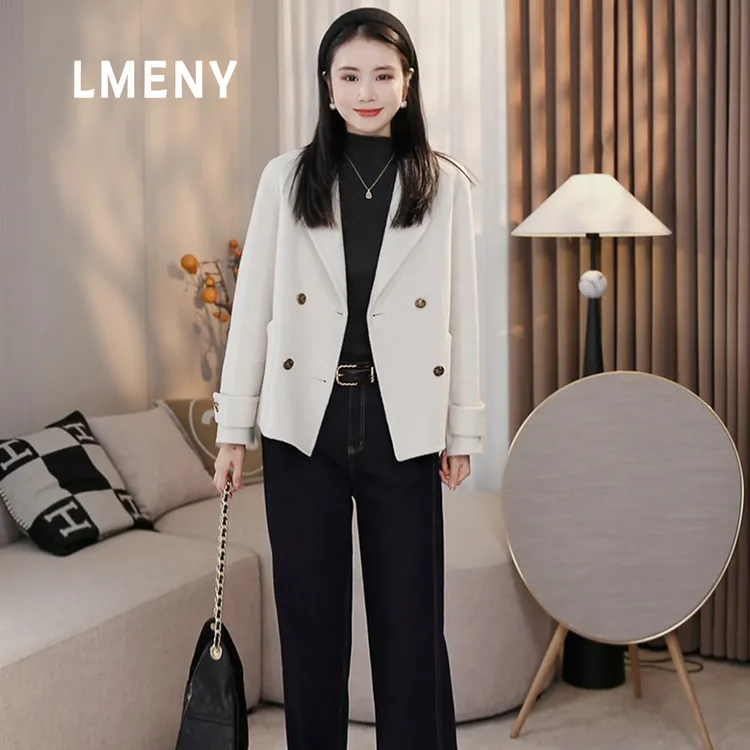 LMENY“暖羊大衣”小资格调!西装领双排金扣口袋全羊毛大衣25DW005