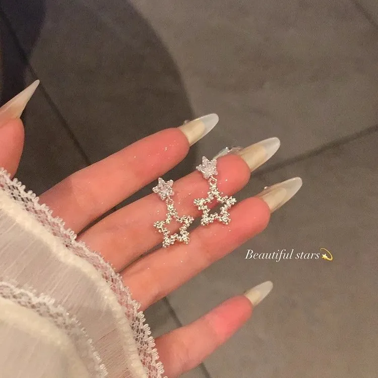 韩系爆闪锆石简约精致星星耳钉女轻奢高级感耳环