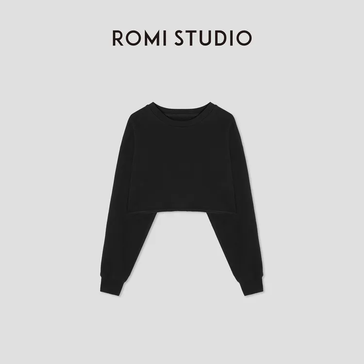 ROMI STUDIO“松弛纽约”甄选棉混纺内加绒廓形短卫衣 RW24ASG0360