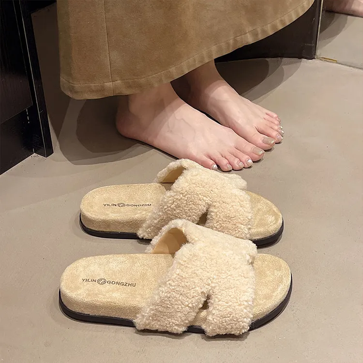 厚底网红毛毛拖鞋女外穿2025新款秋冬季巨好看居家外出一字棉拖鞋
