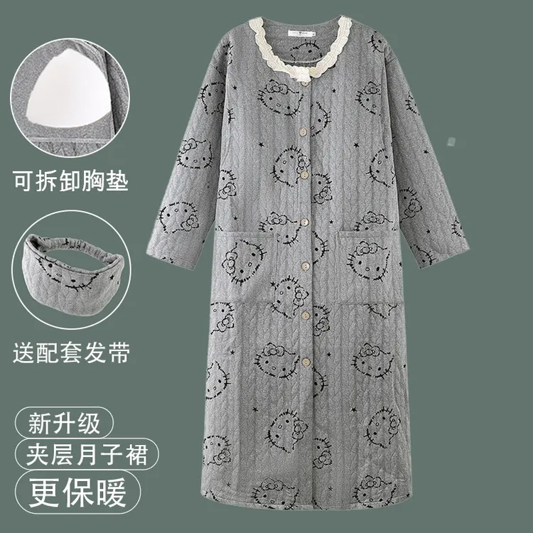 维雨秋冬季空气棉带胸垫孕妇待产裙产房专用哺乳睡裙喂奶裙月子裙