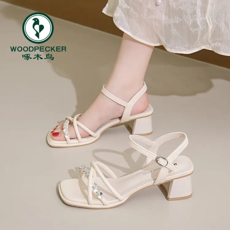 啄木鸟小码33~40法式仙女风气质凉鞋女2025夏季新款粗跟4.5cm防滑
