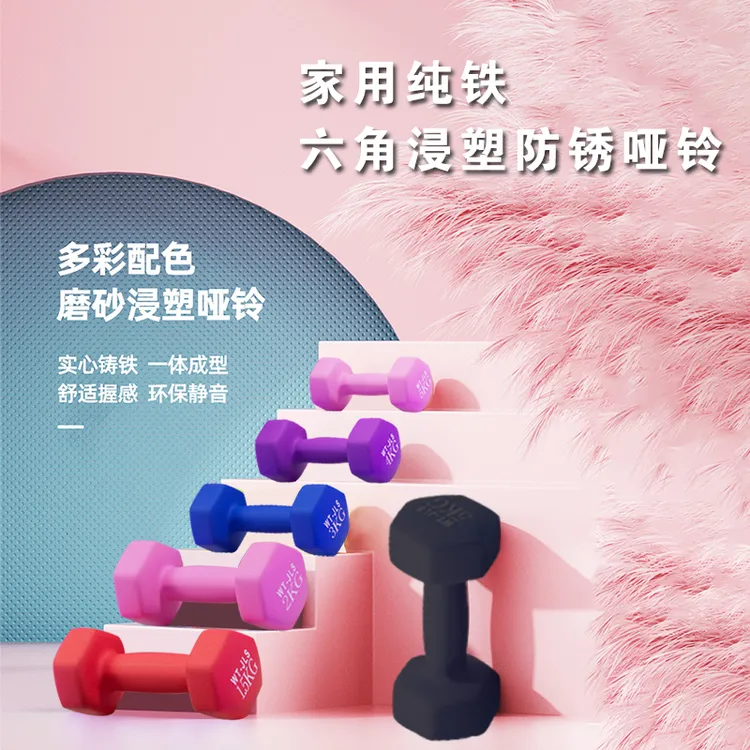 【佳力士】纯铁实心六角浸塑哑铃家用健身器材女士家用全身力量哑铃