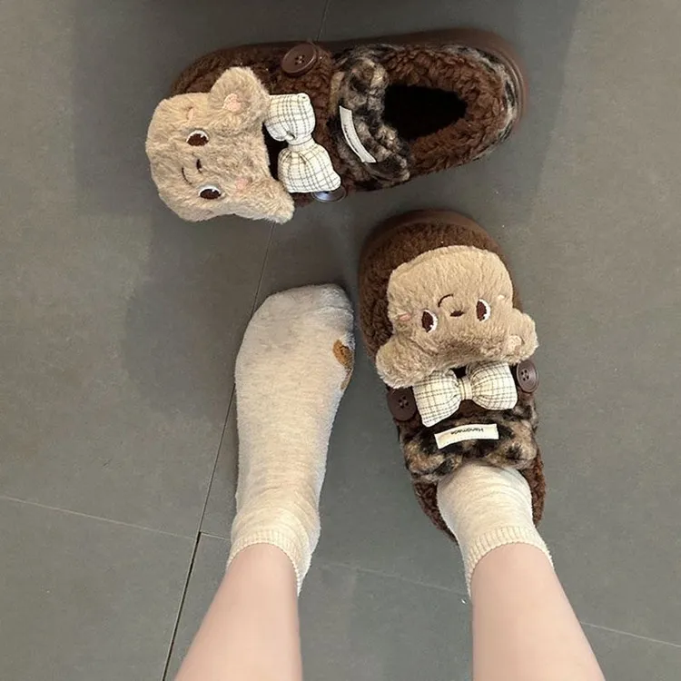 厚底东北大棉鞋玩偶毛毛棉鞋女2025冬季新款加绒保暖舒适毛毛棉鞋