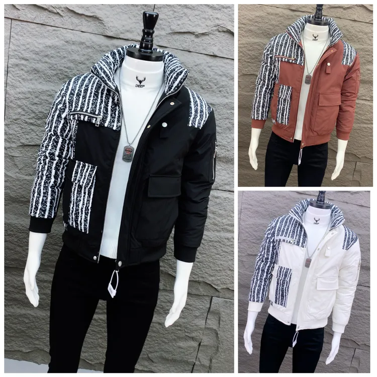 【冬季新品】男士立领棉服外套2025网红修身短款保暖条纹棉衣0159