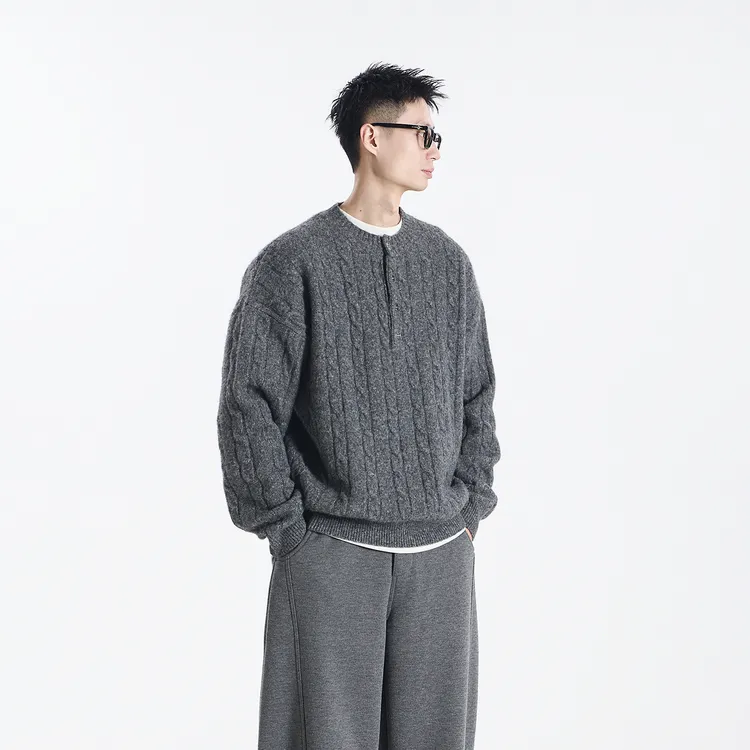 GCCDUPE77『纱序』绞织麻花亨利领羊毛混纺基础简约针织毛衣