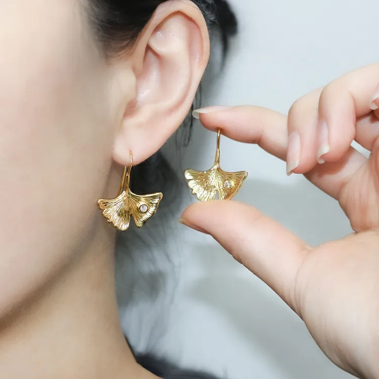 合金耳饰 银杏叶耳环轻奢高级叶脉肌理自然系小众通勤精致45