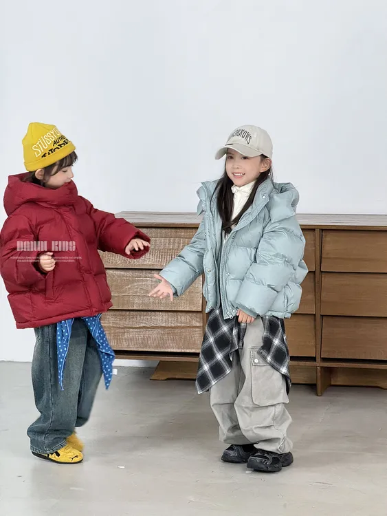 【嗒囜】90 白鸭绒 女童冬季保暖百搭连帽羽绒服儿童宽松羽绒外套