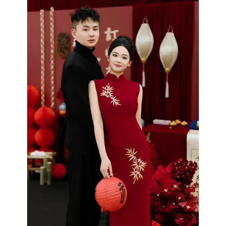 红色旗袍敬酒服结婚当天新娘便装回门新中式订婚宴礼服无袖女夏季