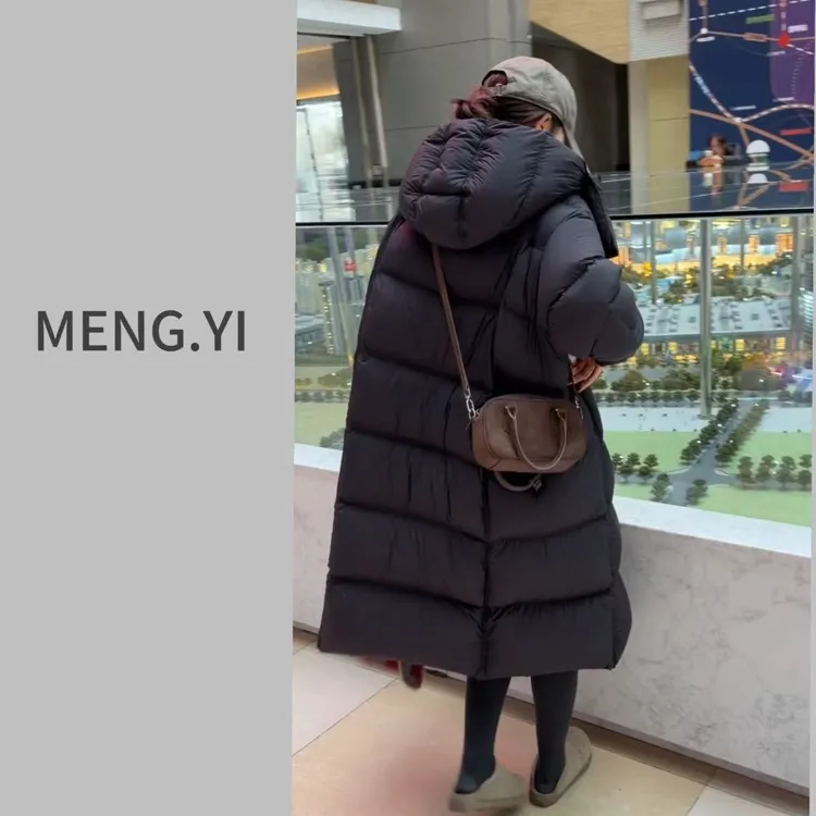 MENG.YI一件过冬95白鸭绒长款带帽羽绒服5430