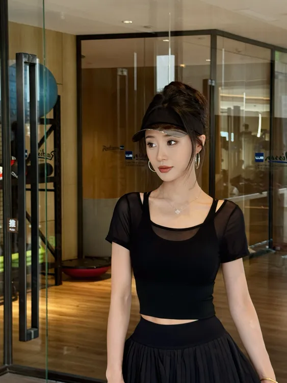 【夏日玫瑰】运动瑜伽服春夏时尚休闲网纱美背连体瑜伽上衣35021dy