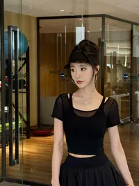 【夏日玫瑰】运动瑜伽服春夏时尚休闲网纱美背连体瑜伽上衣35021dy