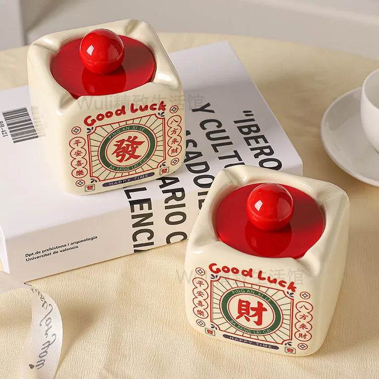 新款热销新年复古怀旧搪瓷陶瓷烟灰缸财运大发发财国潮创意烟灰缸