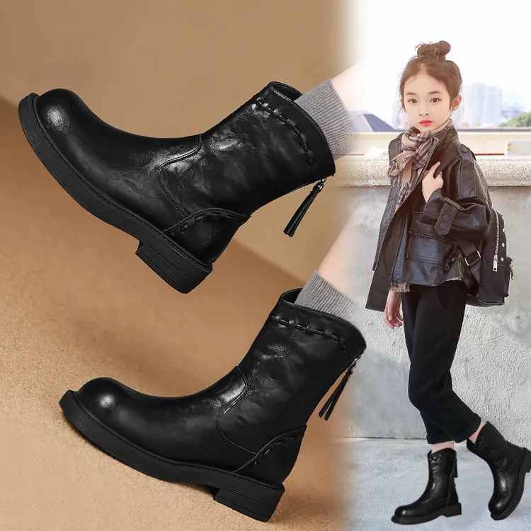 女童靴子2025冬季加绒保暖儿童马丁靴复古女孩短靴黑色百搭英伦风