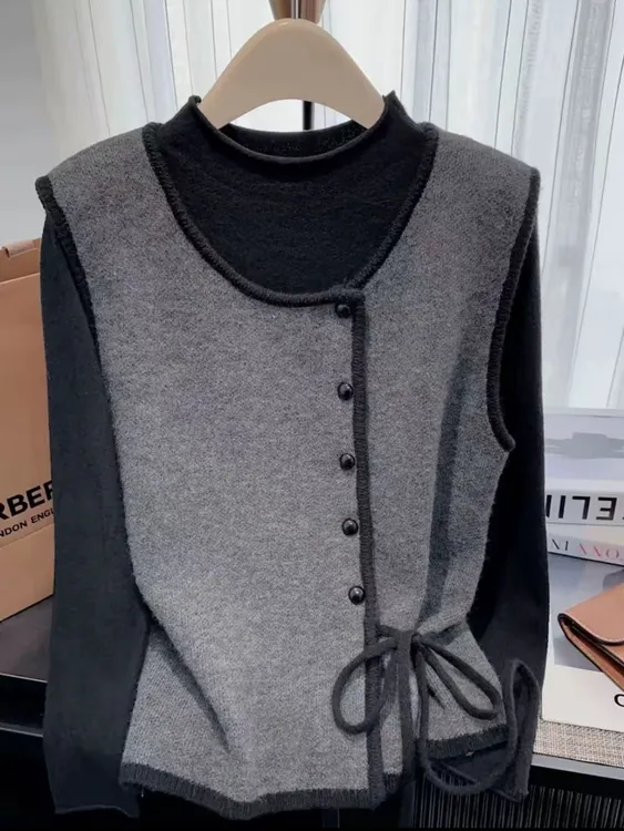 春秋开衫马甲女外搭针织马甲气质圆领休闲百搭小香风女士外穿坎肩