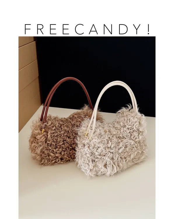 FREECANDY“卷卷吐司”西班牙羊毛皮毛一体高级复古斜挎手拎包秋冬