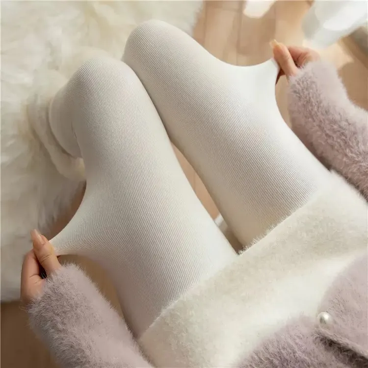 日系白色连裤袜女麻花纹针织白丝袜纯欲春秋冬加绒加厚保暖打底裤