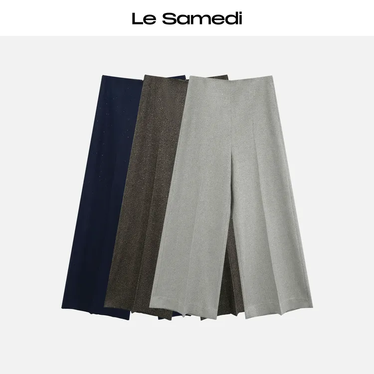 Le Samedi马油叶儿【暖冬茶会】小亮片人字纹智性直筒连腰长裤