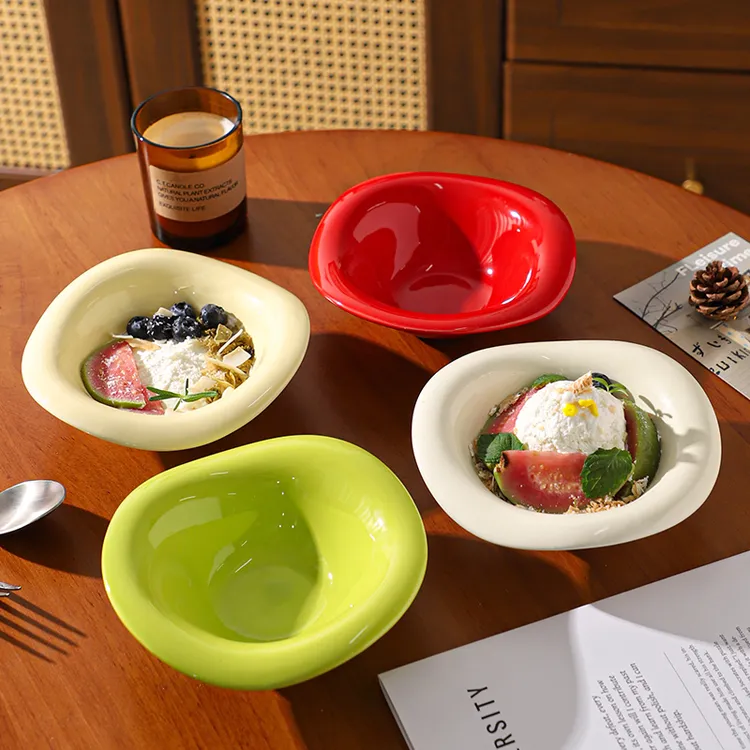 舍里奶油风异形碗陶瓷沙拉甜品碗奶酪蛋糕早餐牛奶燕麦片不规则碗