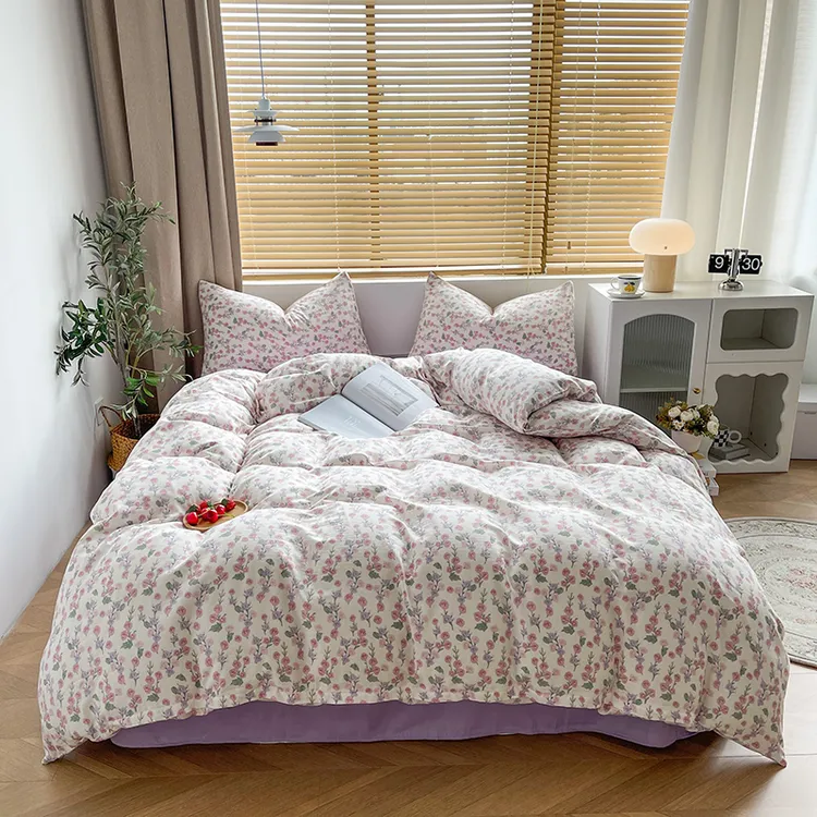 2025新款全棉A类小清新双层纱印花四件套柔软碎花床上用品被套