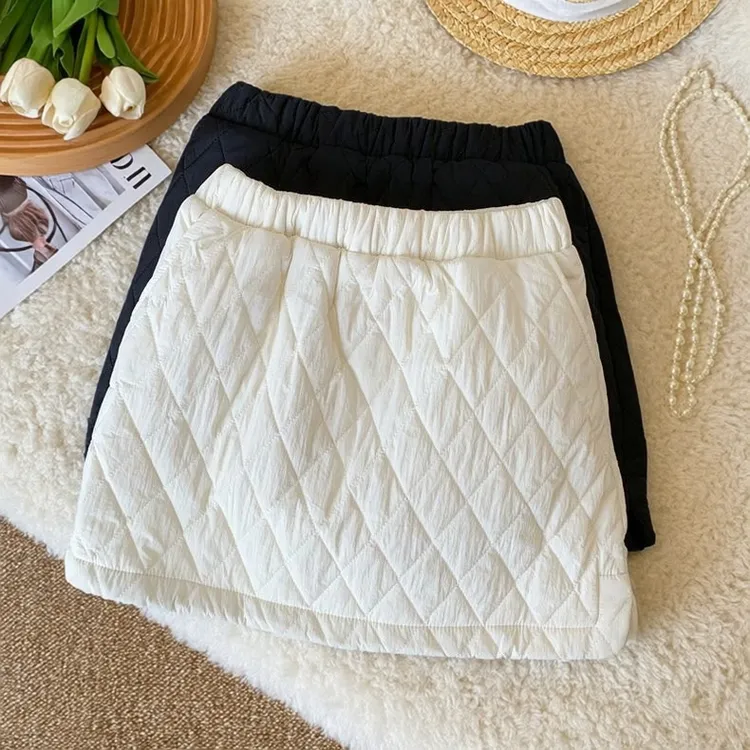 女童半身裙冬季新款加厚2025韩版菱格夹棉保暖松紧腰a字韩版短裙