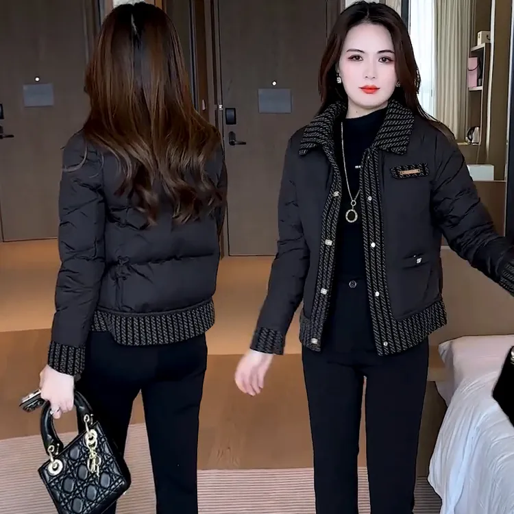 小香风保暖棉服女2025新款冬季加厚棉袄时尚洋气拼接减龄棉衣外套