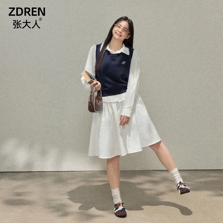 张大人【五折清仓现货秒发】大码女装微胖妹妹上衣+马甲搭半身裙