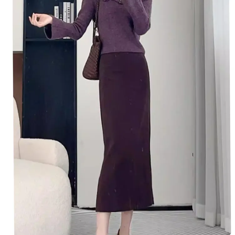 深紫色轻熟风半身裙女2025秋冬季新款港风气质优雅显瘦韩系秋冬装