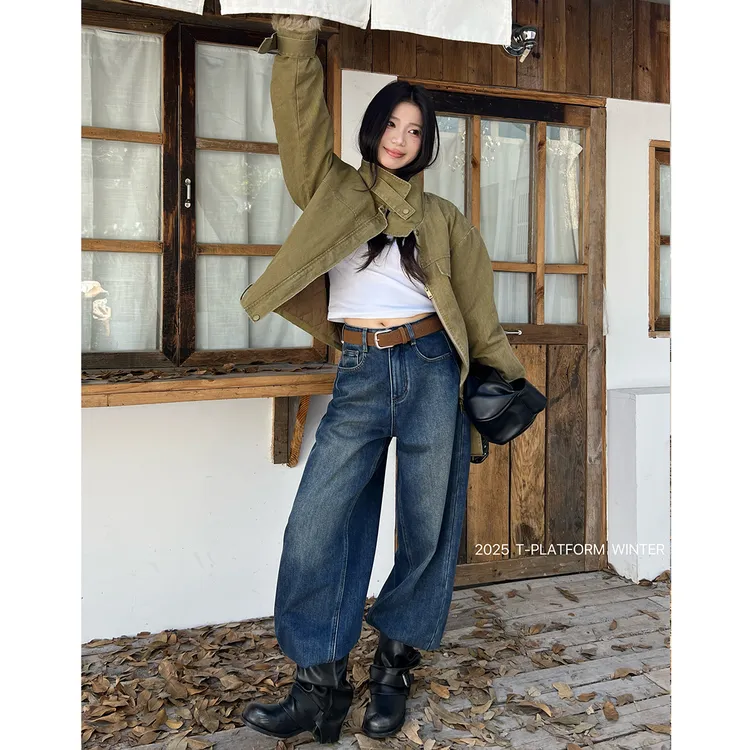 T台T-PLATFORM广州十三行 2025新款加绒牛仔裤显瘦长裤93296