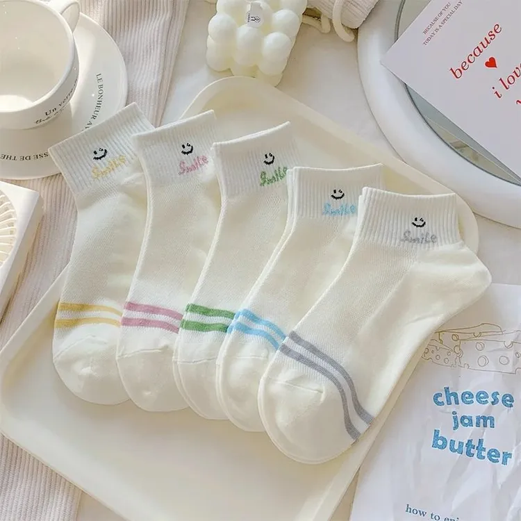 白色短袜子女浅口纯色夏天薄款透气百搭网眼防臭学生运动低帮船袜