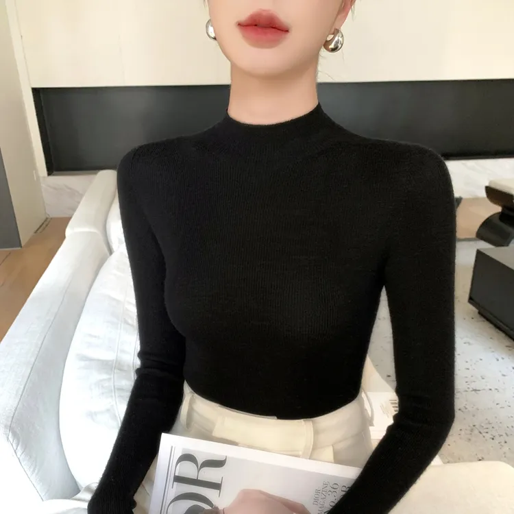 MZ.半高领精纺针织衫新款细腻柔软修身内搭打底衫长袖上衣GH466