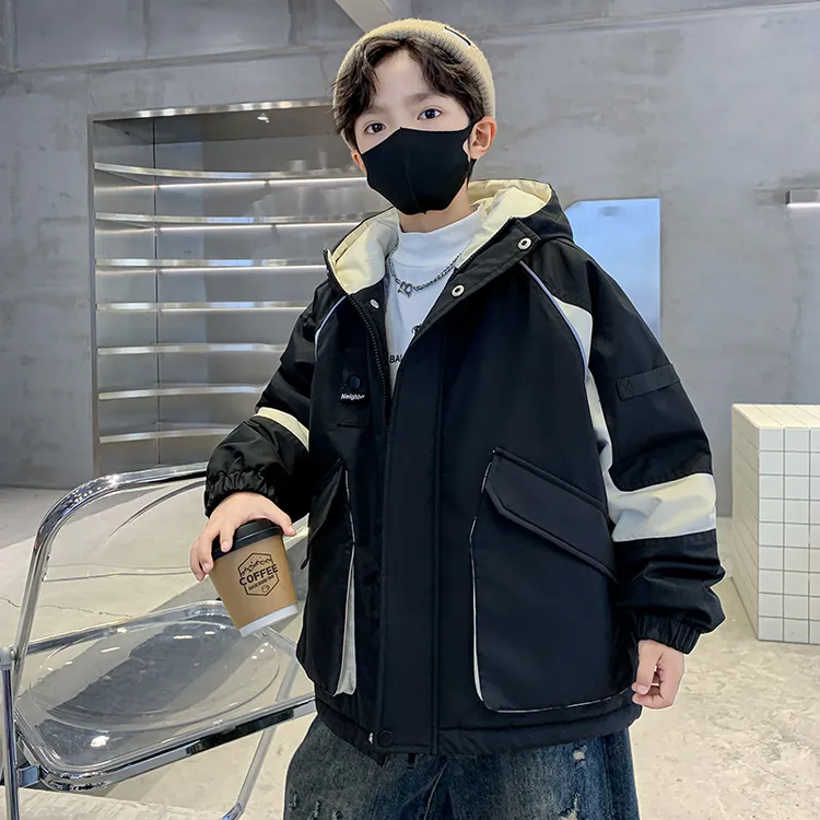 男童加绒外套秋冬款2025新款中大儿童加厚冬季时髦风衣派克服棉衣
