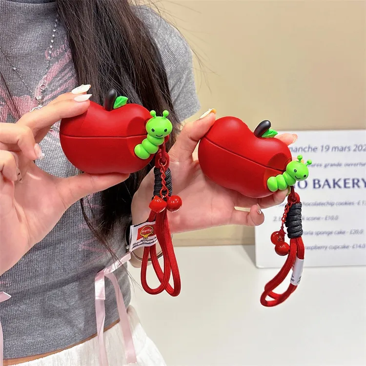 红苹果虫子KT适用airpods pro3代4代降噪版5代苹果可爱耳机保护套