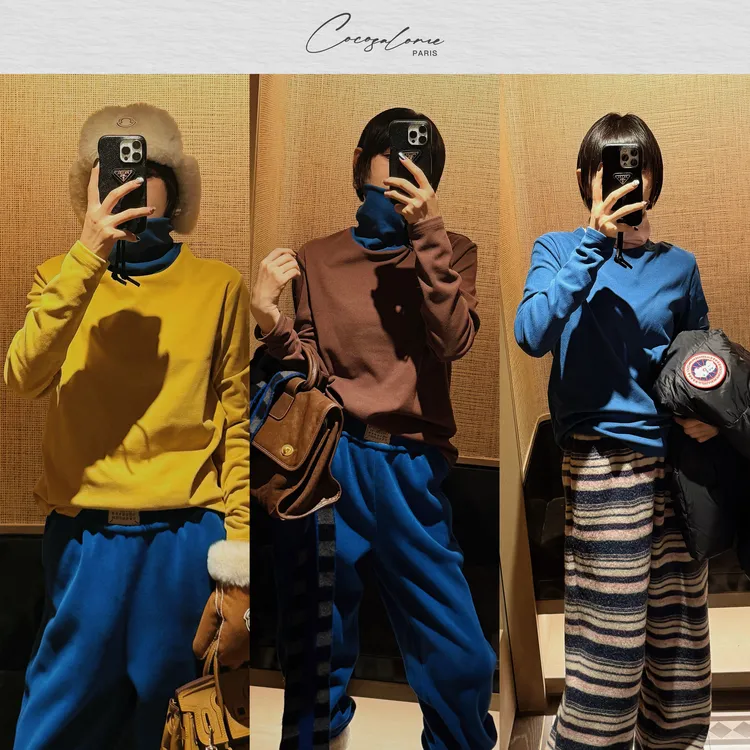 韩彬彬"天鹅颈"阳离子+天丝莫代尔撞色高领自发热打底长袖3368-8