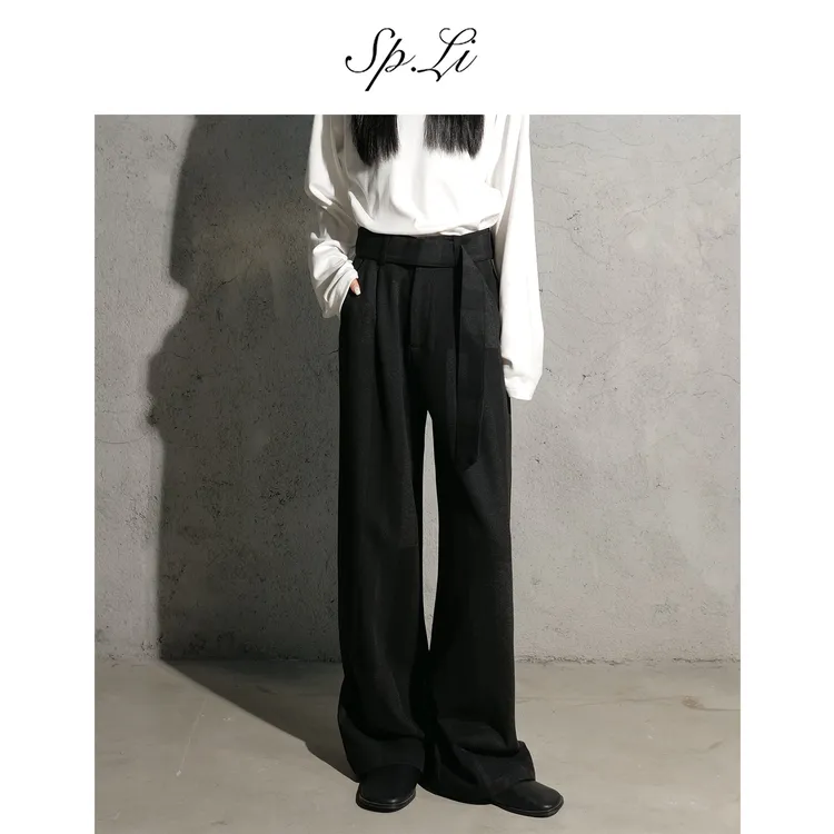 SPLi【三本针】‘不规则色织呢子’宽松直筒休闲裤男秋冬阔腿毛呢长裤