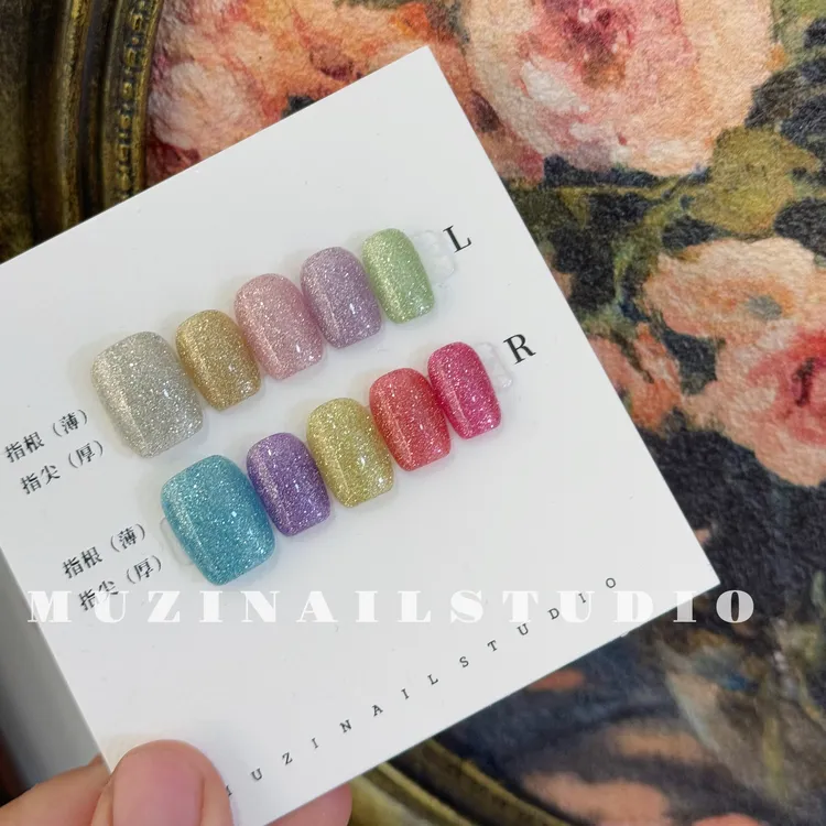 MUZI穿戴甲（A80）纯手工定制美甲纯色单色显白高级假指甲短款可拆