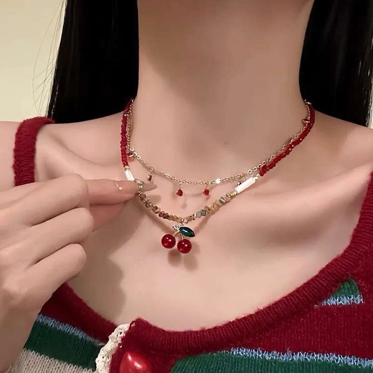 铜合金树脂项链 彩色串珠项链女2025新款小众锁骨链甜美颈链