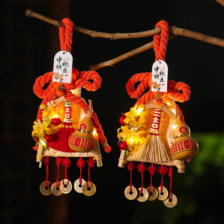 中秋节发光挂件入户大门把手装饰万字结五帝钱葫芦门挂饰场景布置