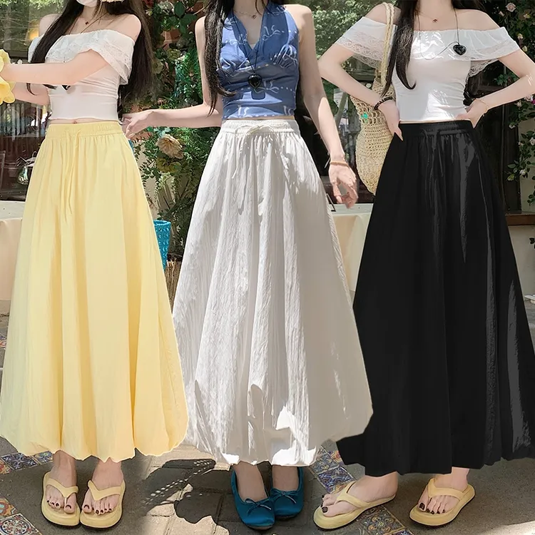 白色花苞蓬蓬半身裙2025新款高腰显瘦垂坠感A字长裙夏薄款大码