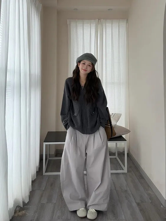 2025秋季新款通勤休闲穿搭慵懒感气质外套上衣高腰休闲阔腿裤套装
