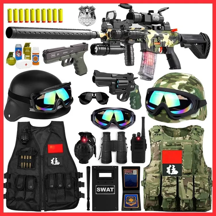 男儿童特警战术背心特种兵装备头盔防弹衣冲锋枪军装套装迷彩马甲