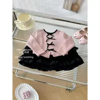 【lucky泡芙】甜妹专属！女童时髦小香蝴蝶结上衣女宝秋冬蛋糕裙套装