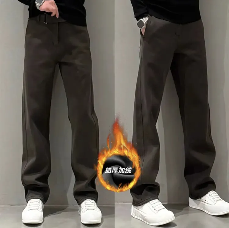 潮男穿搭高街牛仔裤男秋冬加绒欧货潮流痞帅休闲裤简约百搭直筒裤