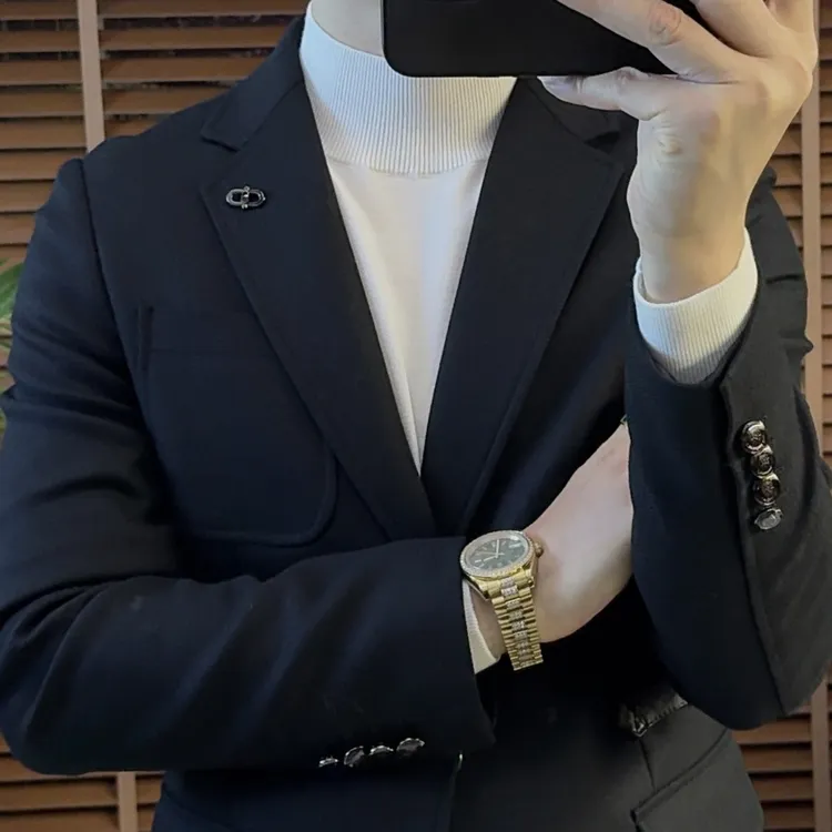 男士西装高品质秋季西服上装纯色英伦潮流秋冬